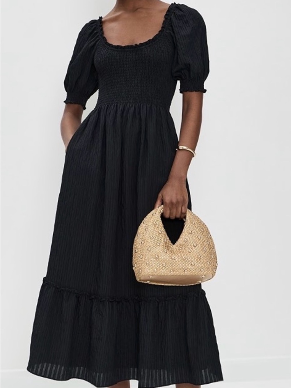 Hill House Louisa Nap Dress - Smocked Bodice Midi Dress with Puff Sleeves